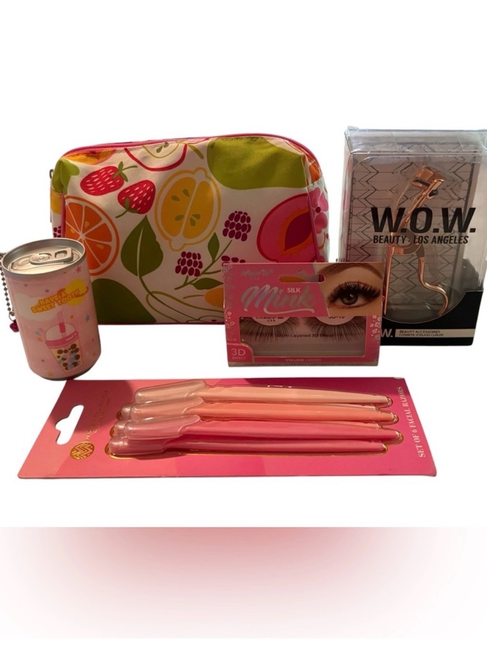 Clinique Floral Citrus Cosmetic Bag with Pink Beauty Accessories NWT